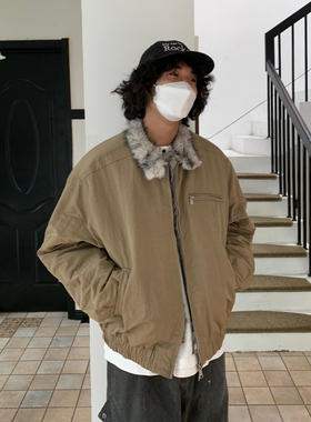 UPDAYWANG复古毛领厚实保暖棉服 宽松美式皮草感时尚男棉衣 女