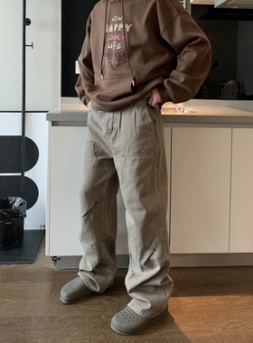 UPDAYWANG 三色复古美式加厚潮流 结构拼接牛仔 情侣卡哈特裤子