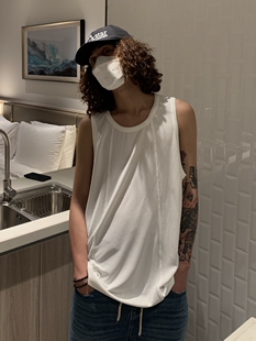 UPDAYWANG坑条感拼接老汉背心 无袖t恤 复古街头内搭汗衫潮情侣