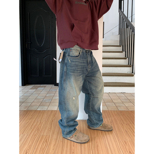 UDPAYWANG基础款 店主自留复古直筒宽松牛仔裤小破损潮流牛仔长裤