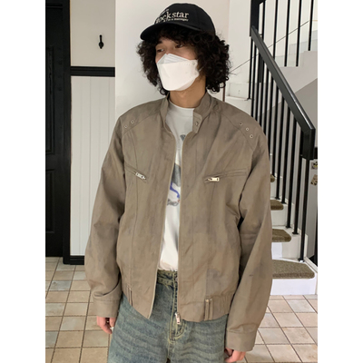 UPDAYWANG春款立领做旧工装夹克