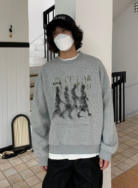 UPDAYWANG 基础打底圆领卫衣三色 复古潮流宽松休闲中性款卫衣男