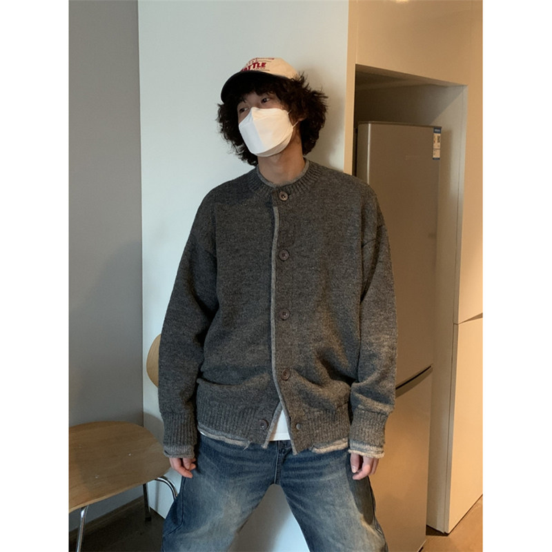 UPDAYWANG冬季新品 厚实保暖美式复古男开衫 撞色设计新品毛线衣