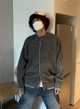 UPDAYWANG冬季新品 厚实保暖美式复古男开衫 撞色设计新品毛线衣