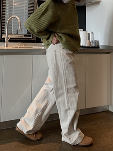 UPDAYWANG基础款 纯色百搭牛仔裤 直筒宽松情侣牛仔长裤 厚重水洗