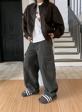 UPDAYWANG直筒多口袋厚实工装裤男 美式复古宽松百搭休闲裤情侣