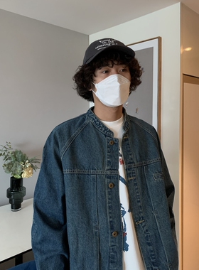 UPDAYWANG自留款 复古 秋新品 牛仔外套 纯色小立领设计牛仔夹克