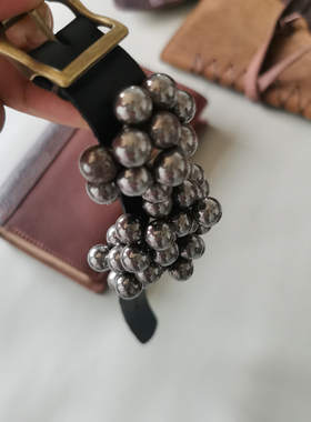 弹弓黑色手镯真皮头层牛皮吸铁石磁石腕带手环吸钢珠强磁弹工棕色