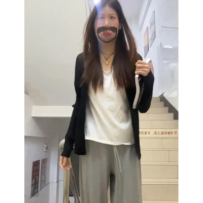 胖东来黑色防晒针织开衫配吊带两件套女薄款外搭夏季穿搭罩衫薄纱