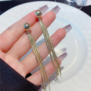 流蘇耳環氣質設計耳墜網紅同款 高級感 銀針蛇骨鏈前后兩戴長款 美式