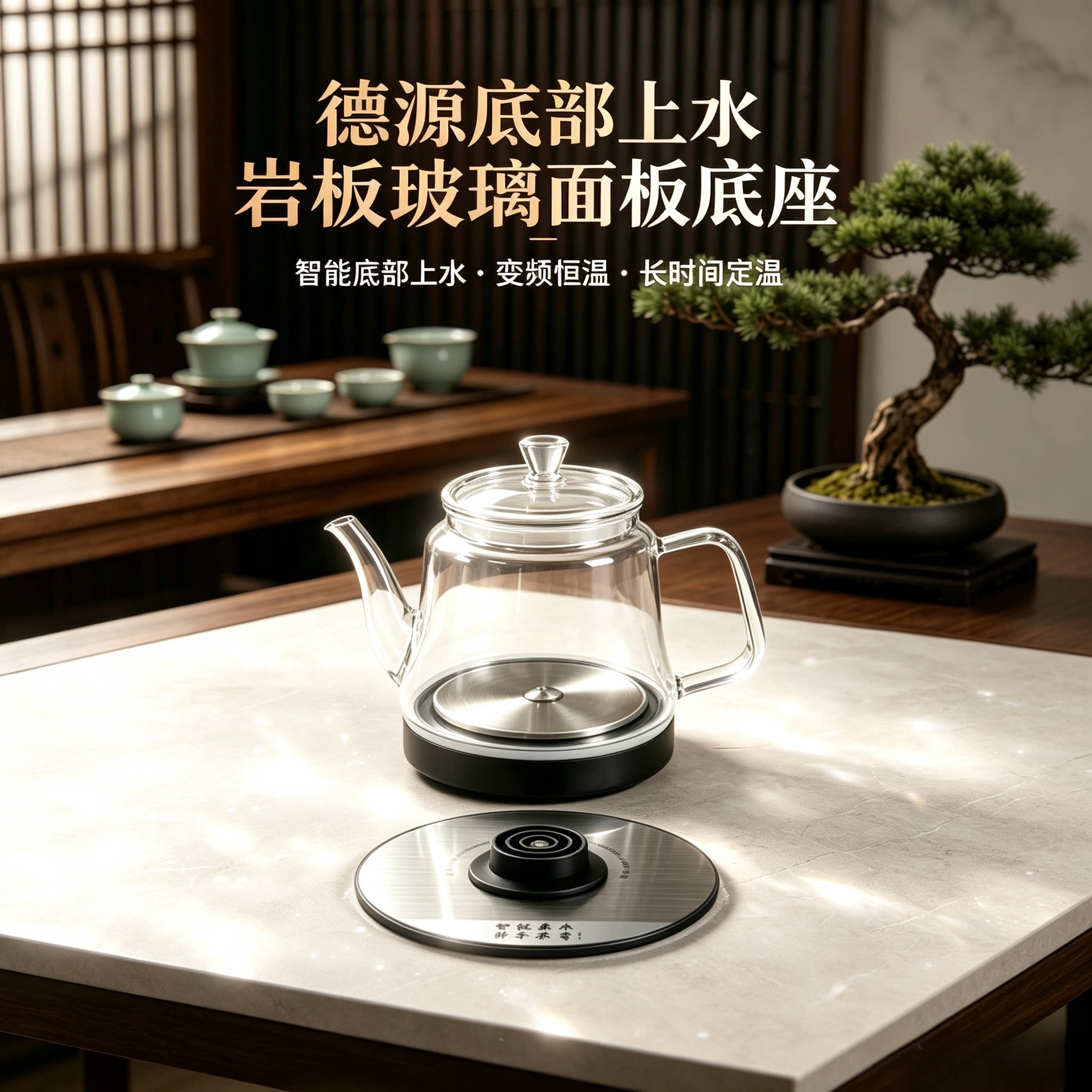 德源DYS15内嵌底部自动上水玻璃电热水壶烧水壶岩板嵌入茶炉智能