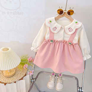 童装春秋季1-3岁女童洋气假两件套女宝宝婴幼儿春装小童套装新潮2