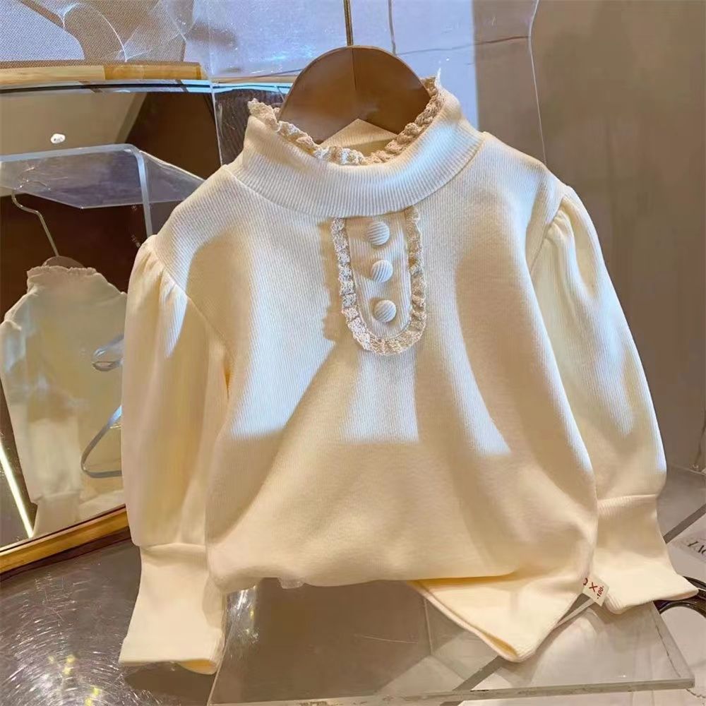 花边领长袖加绒打底衫