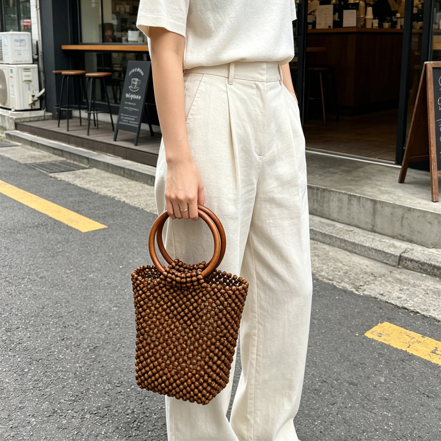 2026新款文艺风手工木珠编织包女迷你手提包小众高级感通勤包