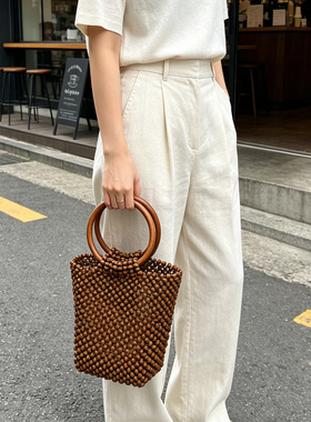 2026新款文艺风手工木珠编织包女迷你手提包小众高级感通勤包
