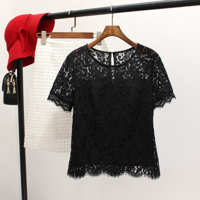 洋气镂空蕾丝短袖上衣