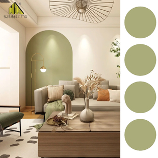 法式 复古绿色乳胶漆牛油果绿奶油绿色卧室背景墙自刷环保涂料 美式