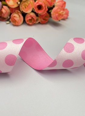 25-38mm新款粉波点涤棉AB面印花织带diy蝴蝶结丝带发饰材料310133