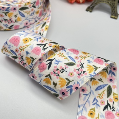 40mm新款花朵涤棉双面印花织带diy蝴蝶结丝带发饰材料23112201