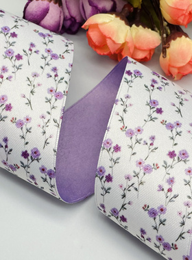 40mm宽紫色花朵涤棉AB双面印花织带diy蝴蝶结丝带发饰材料61109