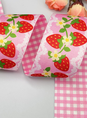 40mm新款草莓涤棉AB双面印花织带diy蝴蝶结丝带发饰材料2405186