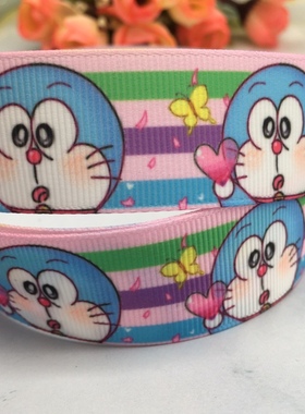 25mm新款哆啦梦机器猫叮当猫印花卡通罗纹织带diy发饰材料2112167