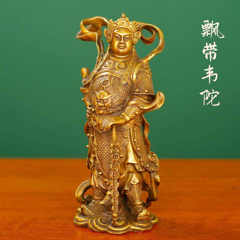 铜韦陀伽蓝护法佛像韦驮关公伽蓝菩萨左右护法神铜鎏金摆件客厅
