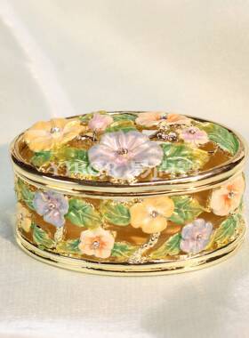 法式创意珐琅彩花朵珠宝盒首饰收纳盒婚礼生日礼物小摆件手工艺品