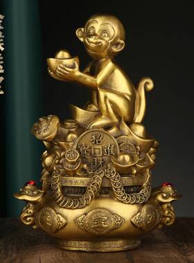 铜铭铜器厂家直销铜金猴聚宝盆摆件如意客厅店铺前台礼品