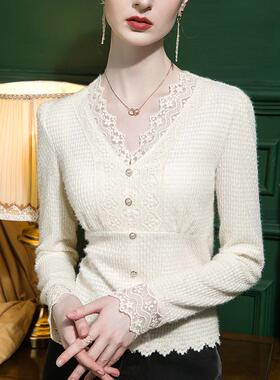 丝领上衣女修身20蕾23冬洋气100193春秋韩季气质打底衫版宫廷风小