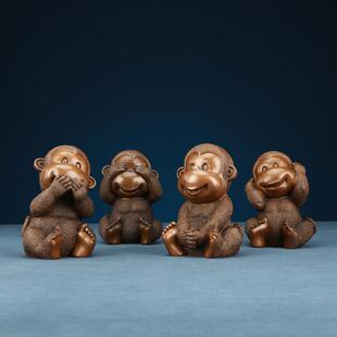 紫四不猴紫铜四不十摆铜猴子工件艺品二生肖猴年铜装饰品