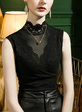 高领丝打底衫女无袖网纱拼接性100136感蕾2上22秋季内0搭背心秋冬