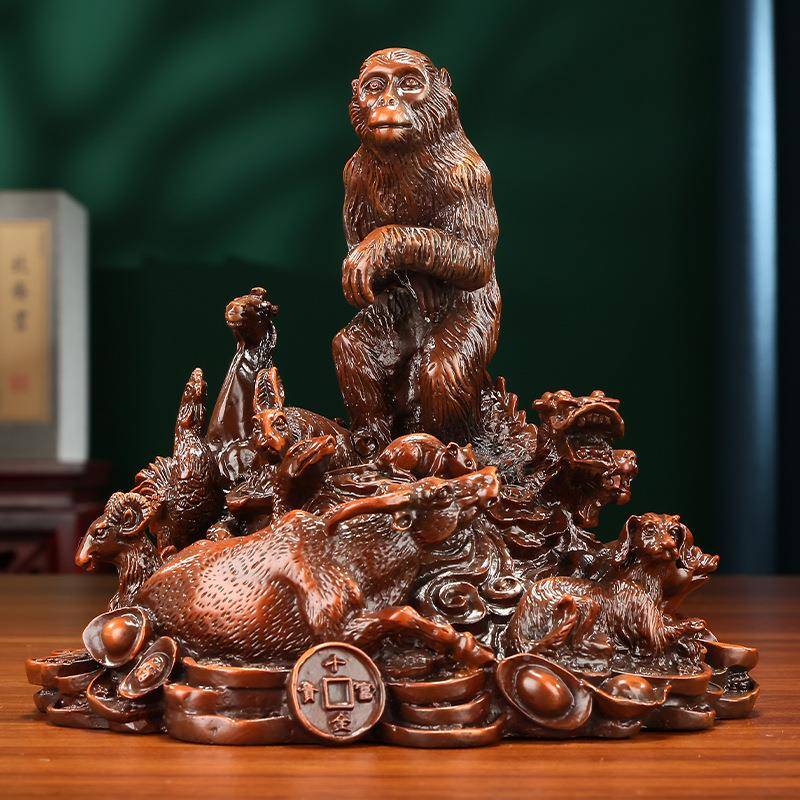 黄铜猴摆件彩铜猴年装二生肖工艺品摆十务设开业礼品商办公客厅家