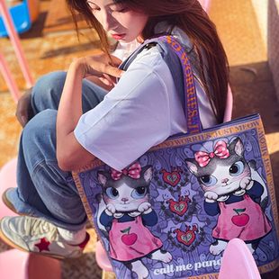 CALL ME PANDA 大号梦幻帆布收纳包 横版 托特包 大容量单肩包 L