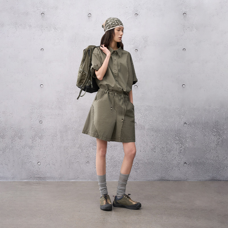 纯棉 半圆原创女装2026夏[运动]宽松休闲廓形工装风连体裤子女