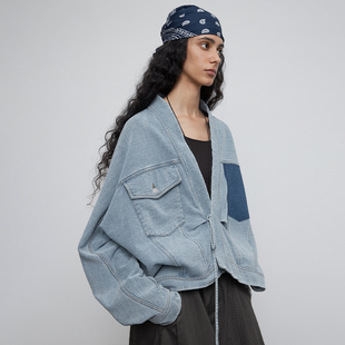 半圆女装 新中式 复古 短款 牛仔外套女 2026春秋宽松休闲长袖 纯棉