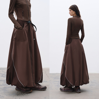 半圆原创设计女装[运动]2026春松紧腰拼接反光半身裙女a字裙长裙