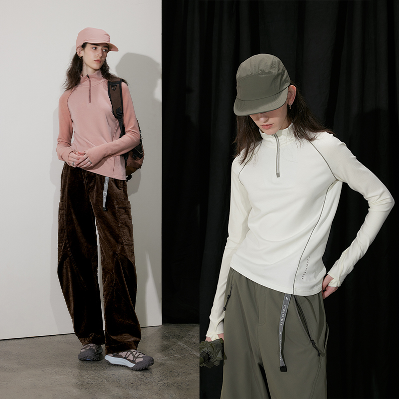 半圆原创设计师女装[运动]2025秋冬加绒加厚高领打底衫上衣女T恤