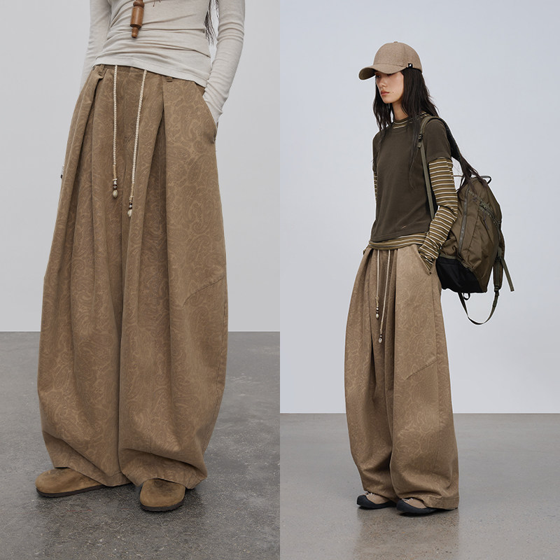 半圆原创设计女装[复古]2026春秋中腰宽松休闲裤子女阔腿裤弯刀裤,女装/女士精品,休闲裤,淘宝优惠券,粉丝福利购,淘宝优惠卷