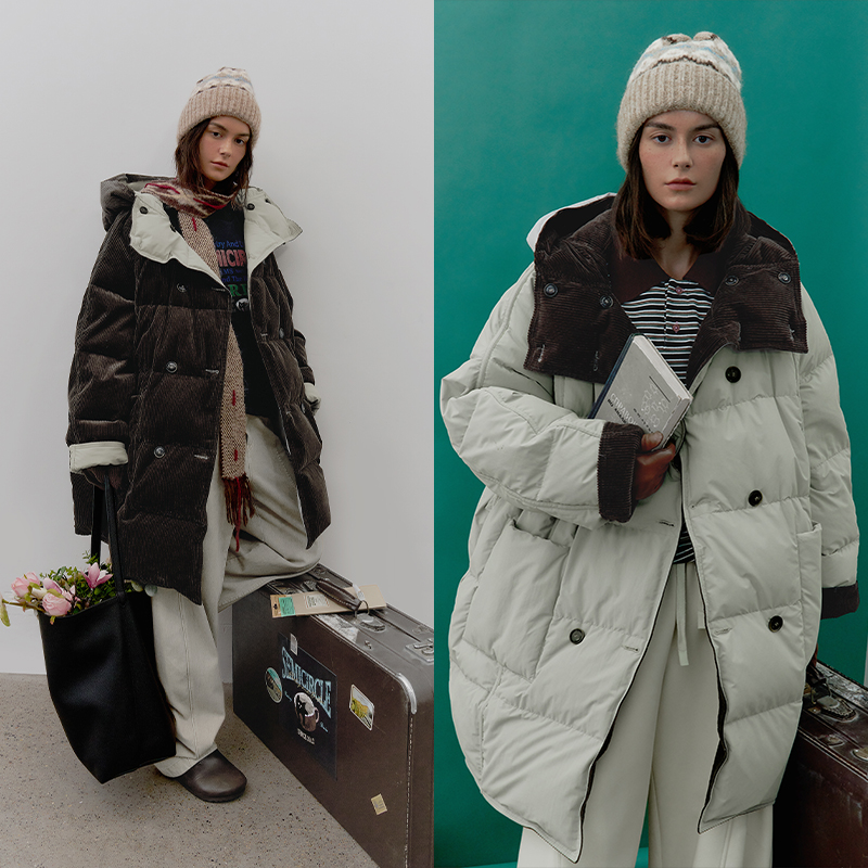 【特价】半圆女装[复古]2025秋冬双面穿带帽蓬松面包羽绒服女