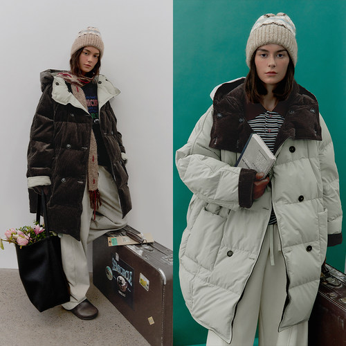 【特价】半圆女装[复古]2025秋冬双面穿带帽蓬松面包羽绒服女