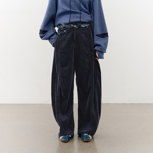 秋冬宽松牛仔蓝水洗立体休闲弯刀裤 纯棉 运动 2025 女 半圆女装