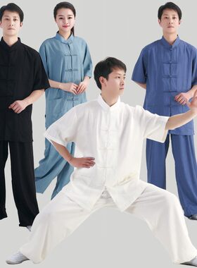 太极服亚麻棉短袖夏款中老年武术