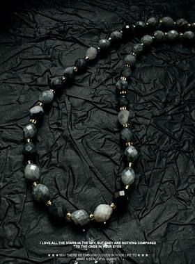 岛屿暖阳原创手作 极简风复古灰色不规划 天然黑发晶 项链