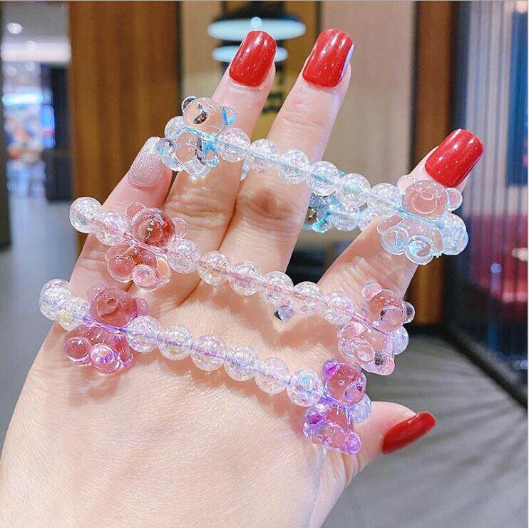 日韩少女心两用手链发饰可爱小熊水晶珠子扎头发圈卡通人鱼头绳仙