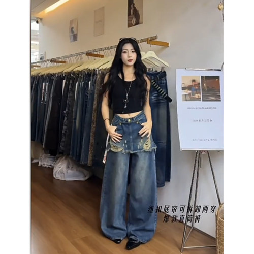 宽松显瘦直筒阔腿拖地长裤子潮