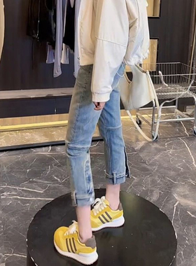 2026春季新款个性百搭牛仔烟管裤大码女装高腰显瘦八分窄版直筒裤