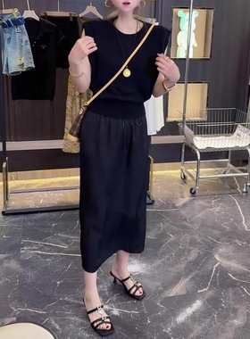 梨型高腰大码宽松松紧腰半身裙2025年夏季薄款胖MM显瘦百搭A字裙