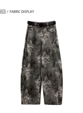 帅气印花设计休闲牛仔弯刀裤女秋新款高腰宽松显瘦百搭直筒香蕉裤