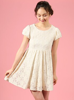 春夏女装 日单earth music唯美蕾丝植绒提花连衣裙子eme